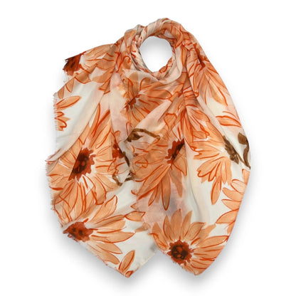 Big Daisy Print Scarf: Orange