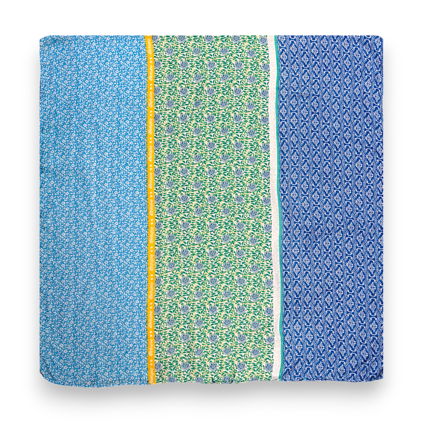 Vibrant Multicolor Floral Patchwork Tassels Scarf: Blue