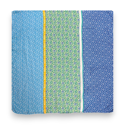 Vibrant Multicolor Floral Patchwork Tassels Scarf: Blue