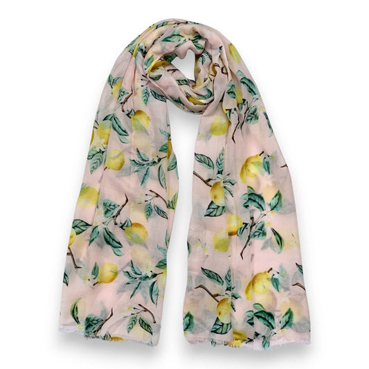 Lemon Citrus Print Colourful Scarf: Pink