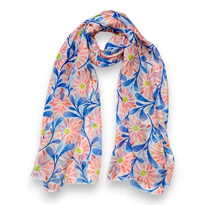 Daisy with Leaves Print Colourful Scarf: Orange