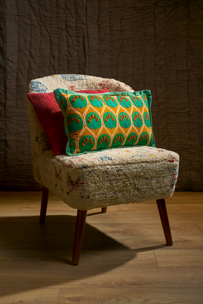 Mustard Embroidered & Tufted Cushion