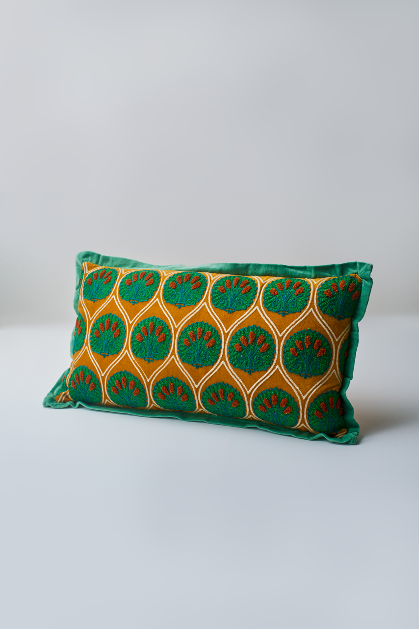 Mustard Embroidered & Tufted Cushion