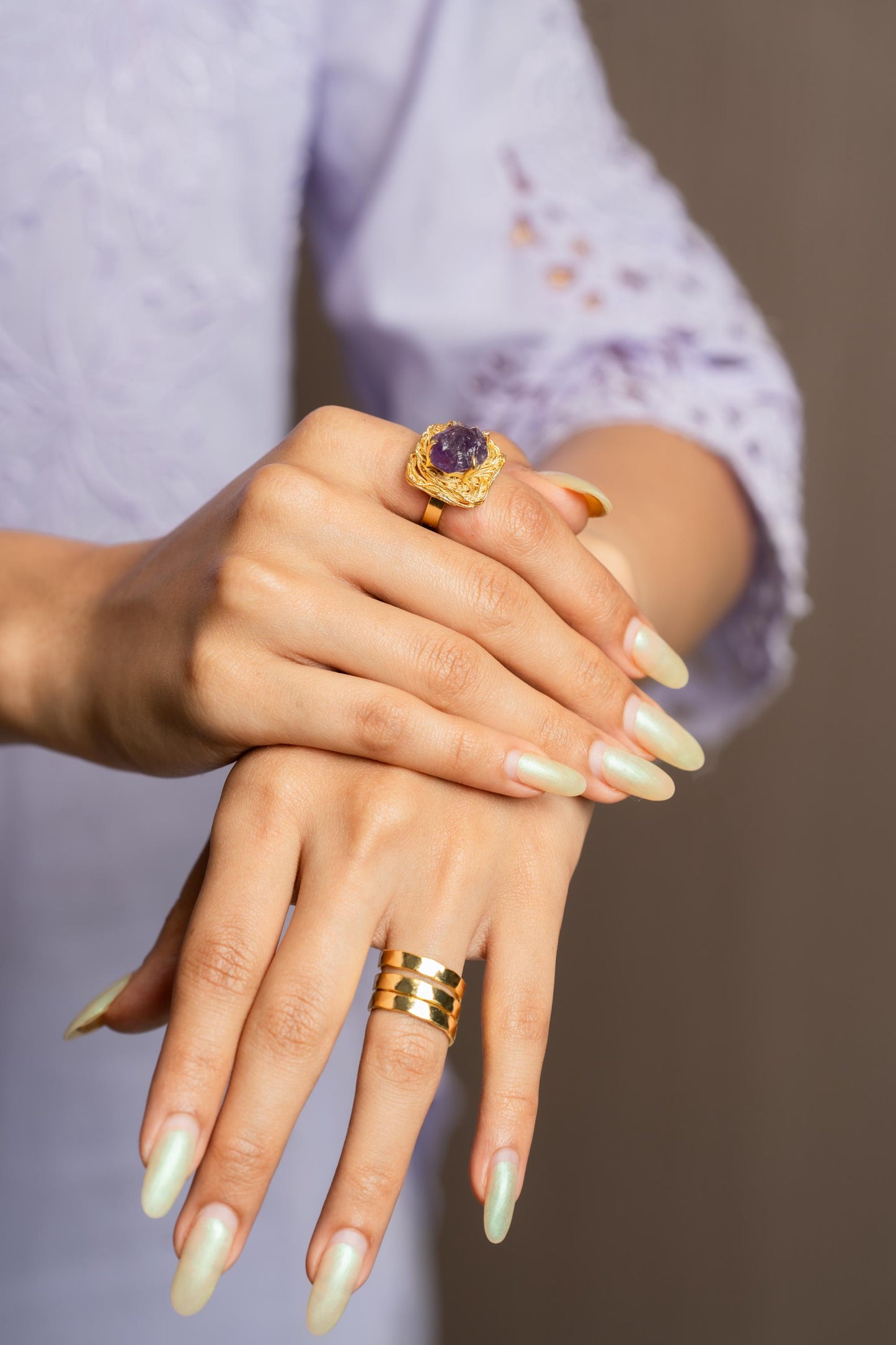 Amethyst Majesty Ring | Gold-Plated Square Solitaire Ring | Elegant Purple Stone Jewellery