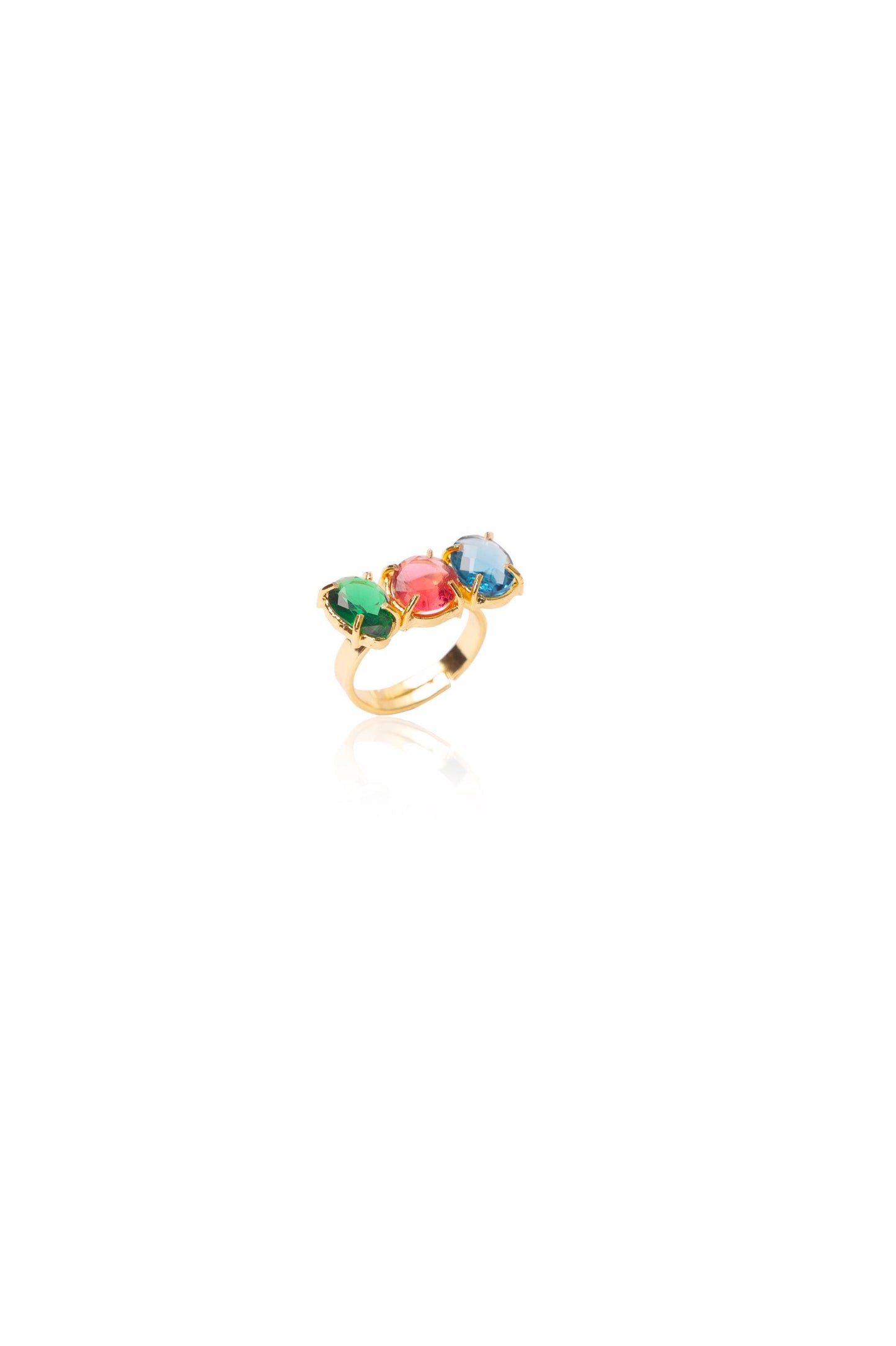 Regal Harmony Ring | Gold-Plated Ring with Pink, Blue and Green Gemstones | Luxurious Statement Jewellery